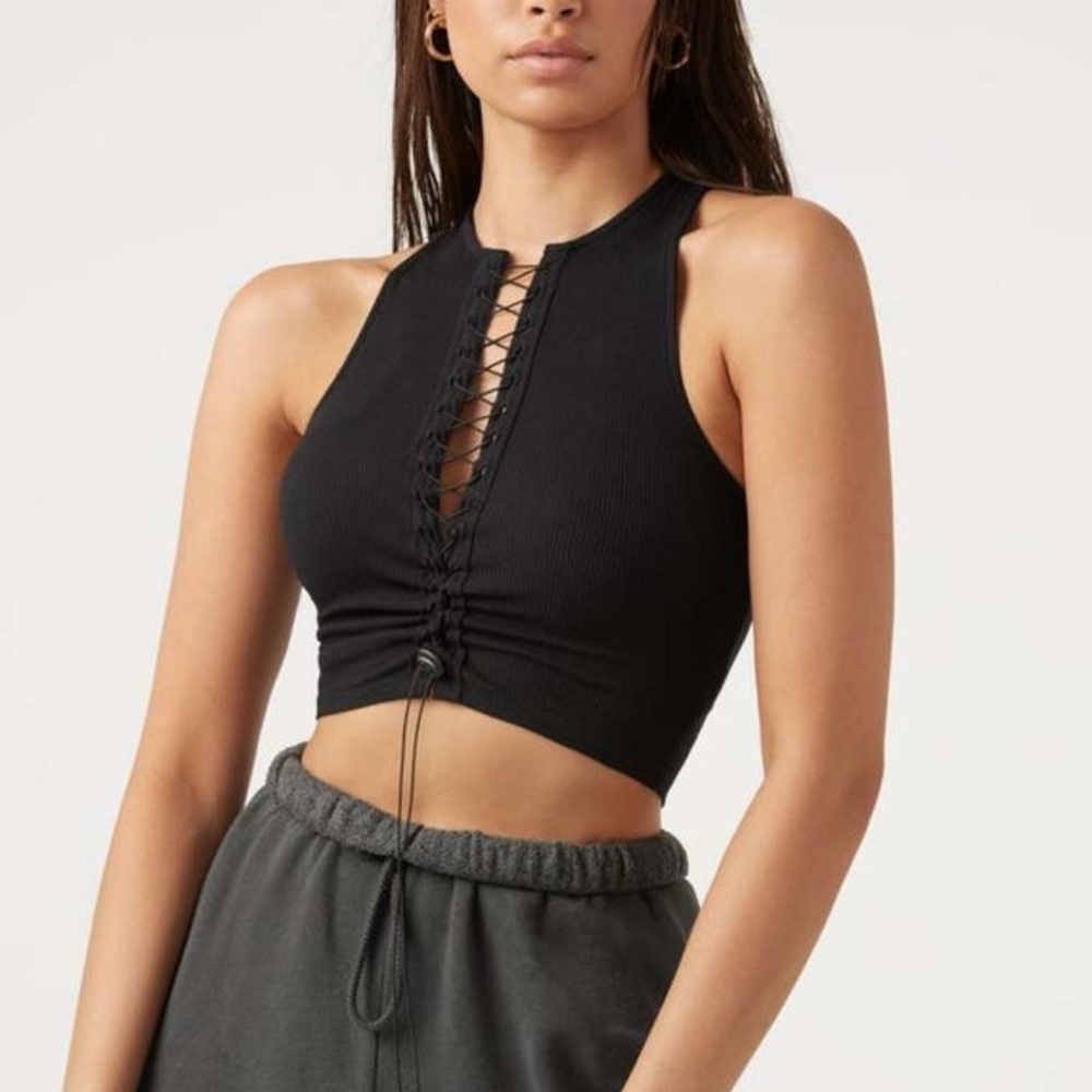 JOAH BROWN Lace up Crop Tank S/M